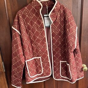 Quilted Burgundy Jacket with Cream Accents